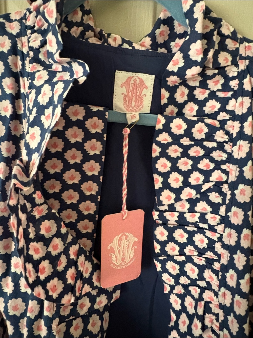Elizabeth Wilson BNWT Navy Midi wrap Dress with Pink Floral Print and belt xs